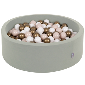 KiddyMoon Baby Foam Ball Pit with Balls ∅ 7cm / 2.75in, sage: pastel beige/whi, 90x30cm/200 balls