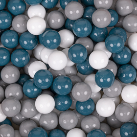 KiddyMoon Soft Plastic Play Balls ∅ 7cm/2.75in Multi-colour Made in EU, dark turquoise/grey/white, 300 Balls/7cm-2.75in