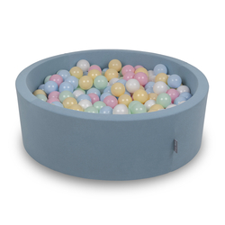 KiddyMoon Foam Ball Pit with Balls for Babies and Toddlers, Soft Sensory Play, Durable Removable Cover, Safe, blue: pastel blue/pastel yellow/white/mint/powder pink, 90 x 30 cm / 200 Balls