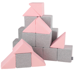 KiddyMoon Soft Foam Cubes Building Blocks 14cm for Children Multifunctional Foam Construction Montessori Toy for Babies, Certified Made in The EU, mix: light grey-pink, 24 Pieces