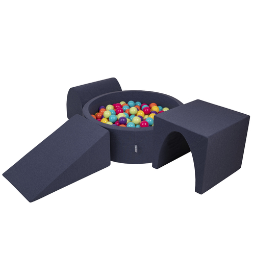 KiddyMoon Foam Playground for Kids with Round Ball pit (Balls ∅ 7cm/2.75In) Soft Obstacles Course and Ball Pool, Made In EU, darkblue:lgreen/yellow/turquoi/orange/dpink/purple, Ballpit (300 Balls) + Version 2