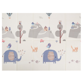 KiddyMoon Baby Play Mat Double-Sided Foam Mat For Kids Crawling Mat For Children Encourages Imagination Colourful Patterns Play Area Foldable Ideal for Indoors and Outdoors, Gray-Mountains/Elephant, 150x200x1cm