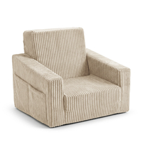 KiddyMoon Folding Children's Foam Armchair 2-in-1 Convertible Sofa for Kids, beige, UNI