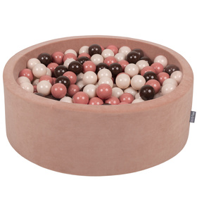 KiddyMoon Soft Ball Pit Round ∅ 7cm / 2.75In for Kids, Foam Velvet Ball Pool Baby Playballs, Made In The EU, desert pink:pastel beige/salmon pink/brown, 90x30cm/200 balls