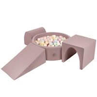 KiddyMoon Foam Playground for Kids with Round Ball pit (Balls ∅ 7cm/2.75In) Soft Obstacles Course and Ball Pool, Made In EU, heather: pastel blue/pastel yellow/white/mint/powder pink, Ballpit (200 Balls) + Version 2