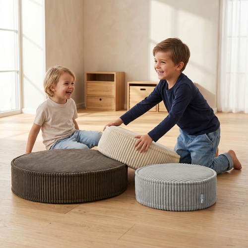 KiddyMoon 3-Piece Foam Elements for Kids Children's Room Accessory, jasnoszary-beżowy-brązowy