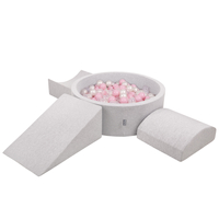 KiddyMoon Foam Playground for Kids with Round Ballpit ( ∅ 7cm/2.75In) Soft Obstacles Course and Ball Pool, Certified Made In The EU, lightgrey:powderpink/pearl/transparent, Ballpit (200 Balls) + Version 4