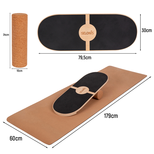 Balance Board For Adults And Kids Wooden Roller Board Gymnastics Training And Coordination Exercises Fitness Yoga Stability Sport Physiotherapy Workout - Available with mat and without mat, natural, 80x30cm + mat