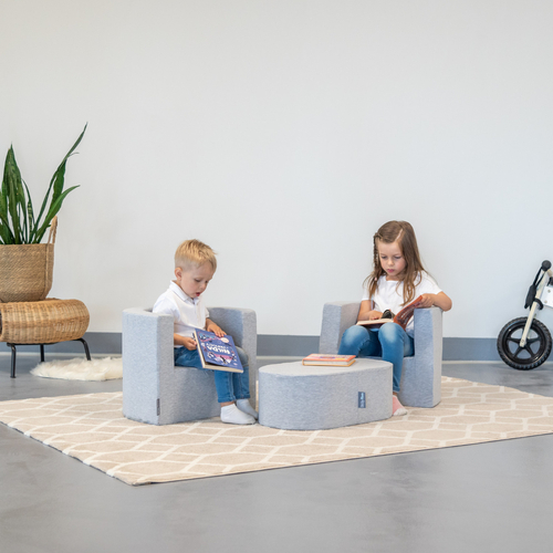 KiddyMoon Soft Foam Armchair Table Set for Kids Montessori Playing Toy Children's Furniture Table and Chair For Babies, Made in The EU, Light Grey, Armchair