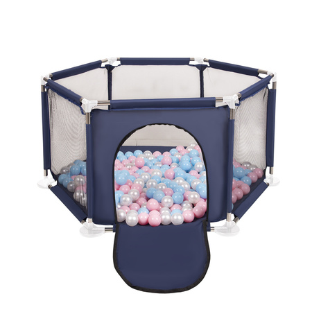 hexagon 6 side play pen with plastic balls, Blue:babyblue/powder pink/pearl, 100 balls