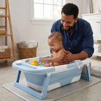 KiddyMoon Foldable Baby Bathtub Plastic Infant Bath Tub, Blue, M