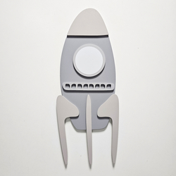 KiddyMoon wall decor kids room nursery wood mdf multiple shapes 3D, rocket: grey, UNI