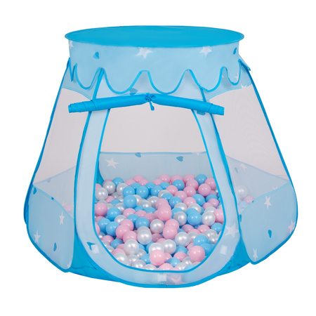 Play Tent For Kids Castle Baby Playhouse For Children With Colorful Balls Pop Up Perfect For Indoor And Outdoor Easy Set Up Includes Carry Bag, blue:babyblue-powder pink-pearl, 105x90cm/200 balls