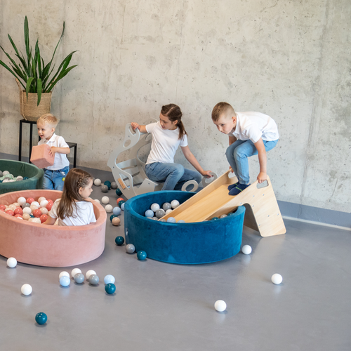 KiddyMoon Wooden Slide Chair 2in1 for Children, Slide for Ball Pit SC-002 Grey, Large