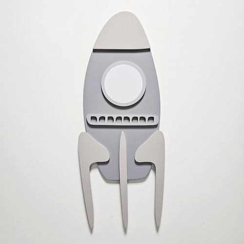 KiddyMoon wall decor kids room nursery wood mdf multiple shapes 3D, rocket: grey, UNI
