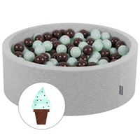 KiddyMoon Baby Foam Ball Pit with Balls ∅ 7cm / 2.75in Made in EU, Ice cream light grey, 90x30cm/300 balls