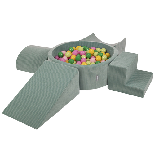 KiddyMoon Foam Playground For Kids Soft Textured Safe Blocks Baby, green: light green/green/yellow/powder pink/pink, Ballpit (200 Balls) + Version 5