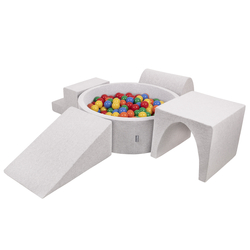 KiddyMoon Foam Playground for Kids with Round Ballpit ( ∅ 7cm/2.75In) Soft Obstacles Course and Ball Pool, Certified Made In The EU, lightgrey:yellow/green/blue/red/orange, Ballpit (200 Balls) + Version 3