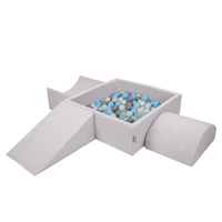 KiddyMoon Foam Playground for Kids with Square Ballpit ( ∅ 7cm/2.75In) Soft Obstacles Course and Ball Pool, Made In The EU, lightgrey:pearl/grey/transparent/babyblue/mint, Ballpit (300 Balls) + Version 4