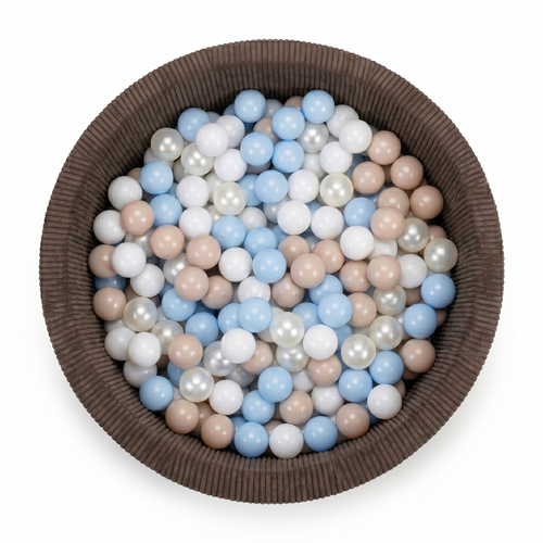 KiddyMoon Ball Pit for Baby and Toddler, Soft Play Ball Pool with ribbed Washable Cover, Brown: Pastel Beige/Pastel Blue/White/Pearl, 90 x 30 cm / 200 Balls