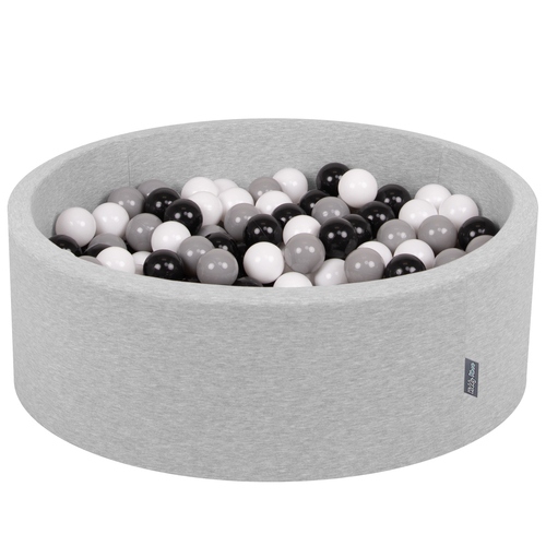 KiddyMoon Baby Foam Ball Pit with Balls ∅ 7cm / 2.75in Made in EU, light grey:white/black/grey, 90 x 30 cm / 300 Balls