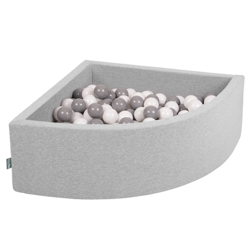KiddyMoon Soft Ball Pit Quarter Angular ∅ 7cm / 2.75In for Kids, Foam Ball Pool Baby Playballs, Made In The EU, light grey:white/grey, 90 x 30 cm / 300 Balls
