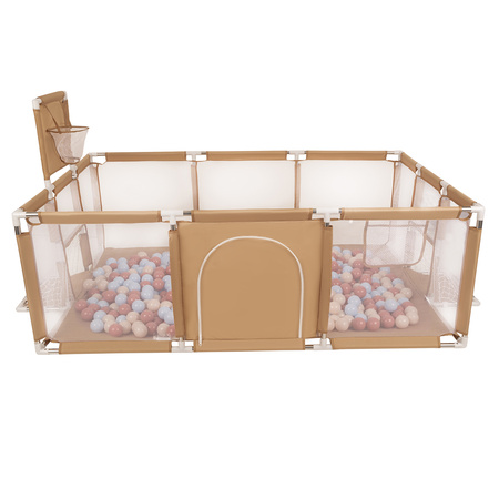 Baby Playpen Big Size Playground with Plastic Balls for Kids, beige:pastel beige/pastel blue/salmon pink, 100 balls