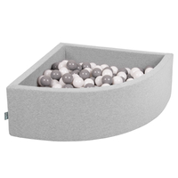 KiddyMoon Soft Ball Pit Quarter Angular ∅ 7cm / 2.75In for Kids, Foam Ball Pool Baby Playballs, Made In The EU, light grey:white/grey, 90x30cm/200 balls