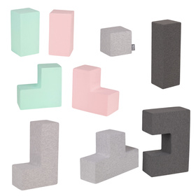 KiddyMoon Soft Foam Cubes Building Blocks 14cm for Children Multifunctional Foam Construction Montessori Toy for Babies, Certified Made in The EU, mix: light grey-dark grey-pink-mint, 9 Pieces