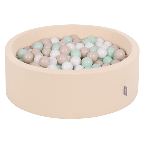 KiddyMoon Baby Foam Ball Pit with Balls ∅ 7cm / 2.75in, beige: pastel beige/white/mint, 90x30cm/300 balls