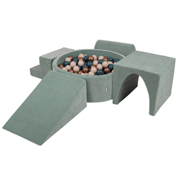 KiddyMoon Foam Playground For Kids Soft Textured Safe Blocks, green: dark turquoise/pastel beige/copper, Ballpit (200 Balls) + Version 3