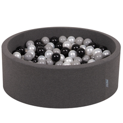 KiddyMoon Baby Foam Ball Pit with Balls ∅ 7cm / 2.75in Made in EU, dark grey:black/grey/pearl, 90 x 30 cm / 200 Balls