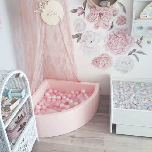 KiddyMoon Baby Foam Ball Pit with Balls ∅ 7cm / 2.75in Made in EU, pink:light pink/pearl/transparent, 90x30cm/300 balls