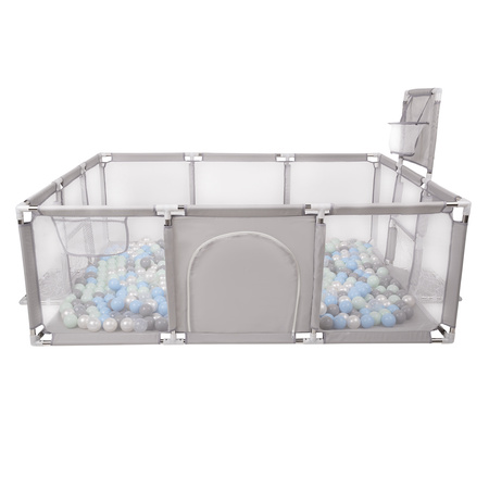 Baby Playpen Big Size Playground with Plastic Balls for Kids, Grey:pearl/grey/transparent/mint, 900 balls