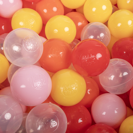 KiddyMoon Soft Plastic Play Balls ∅ 6cm / 2.36 Multi Colour Made in EU, transparent/yellow/powderpink/orange/red, 500 Balls/6cm-2.36in