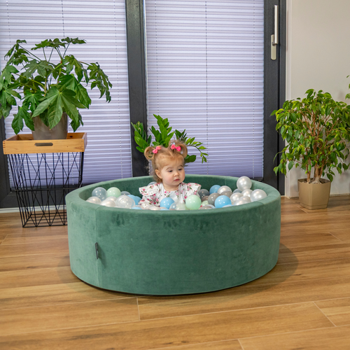 KiddyMoon Soft Ball Pit Round 7cm / 2.75In for Kids, Foam Velvet Ball Pool Baby Playballs, sand beige: pastel beige/white/pearl, 90x30cm/200 balls
