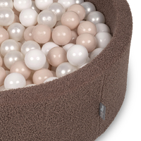 KiddyMoon Ball Pit for Baby with Teddy Plush, Large 7 cm Balls for a Fuller Ball Pit, From 8 Months, Removable Cover, Brown: Pastel Beige/White/Pearl, 90 x 30 cm / 200 Balls