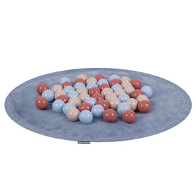 KiddyMoon velvet play mat and bag 2in1 for kids, ice blue:pastel beige/pastel blue/salmon pink, XL/50 balls