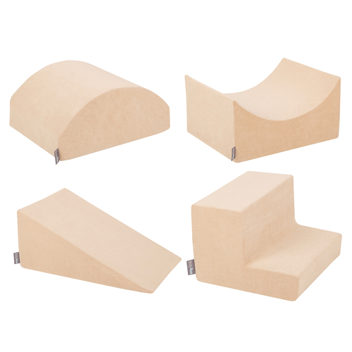 KiddyMoon Foam Playground Velvet for Kids Obstacle Course for Children Montessori Toy for Babies Soft Construction Blocks Element, Tunnel/Hill, Certified Made in The EU, sand beige, Multi-Size