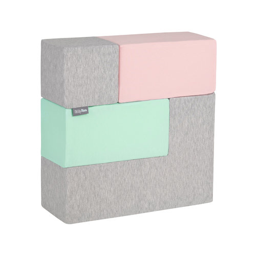 KiddyMoon Soft Foam Cubes Building Blocks 14cm for Children Multifunctional Foam Construction Montessori Toy for Babies, Certified Made in The EU, light grey-dark grey-pink-mint, 9 Pieces