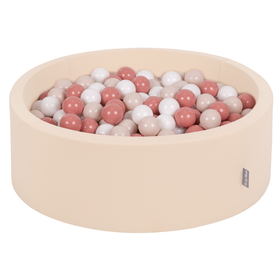 KiddyMoon Baby Foam Ball Pit with Balls ∅ 7cm / 2.75in, beige: pastel beige/ salmon/white, 90x30cm/300 balls