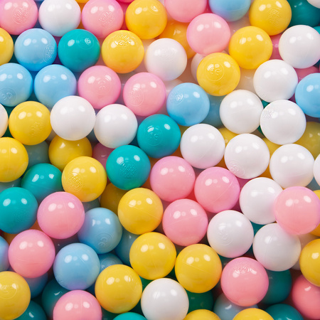 KiddyMoon Soft Plastic Play Balls ∅ 6cm / 2.36 Multi Colour Made in EU, white/yellow/baby blue/light pink/turquoise, 100 Balls/6cm-2.36in