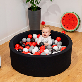 KiddyMoon Soft Plastic Play Balls ∅ 7cm/2.75in Multi-colour Made in EU, grey/white/red/black, 50 Balls/7cm-2.75in