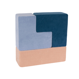KiddyMoon Soft Foam Cubes with Velvet Cover Building Blocks for Children, laguna blue-forest green-desert pink-ice blue, 9 Pieces