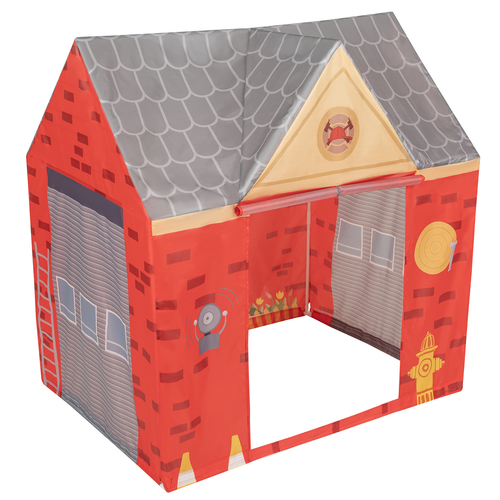 Playhouse Tent Set Fireman Fire Engine And Fire Station Indoor Outdoor Foldable Adventure Toy For Kids Boys Girls Group Activity Pretend Play, red: grey/yellow/red, 600 balls