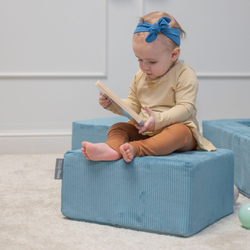 KiddyMoon Set of Two Poufs For Children's Soft, Lightweight and Multifunctional Seats Ribbed Fabric Removable Covers Ideal for Play and Relaxation, blue, Pouf/Pouf