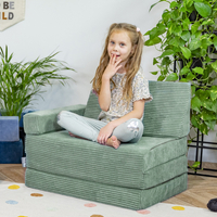 KiddyMoon Armchair Kids Foldable Children Multifunctional Foam Mattress Sofa Bed Folding Toddler Couch Chair for Playroom Bedroom Living Room, green, Armchair with Pillow