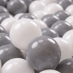 KiddyMoon Soft Plastic Play Balls ∅ 6cm / 2.36 Multi Colour Made in EU, white/grey, 50 Balls/6cm-2.36in