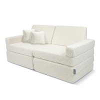 KiddyMoon Sofa for Kids in Foam with Soft Teddy Fabric, Modular and Foldable, with 2 Cushions, for Playing, Reading and Relaxing, creamy, Sofa with 2 Pillows