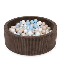 KiddyMoon Ball Pit for Baby and Toddler, Soft Play Ball Pool with ribbed Washable Cover, Brown: Pastel Beige/Pastel Blue/White/Pearl, 90 x 30 cm / 200 Balls